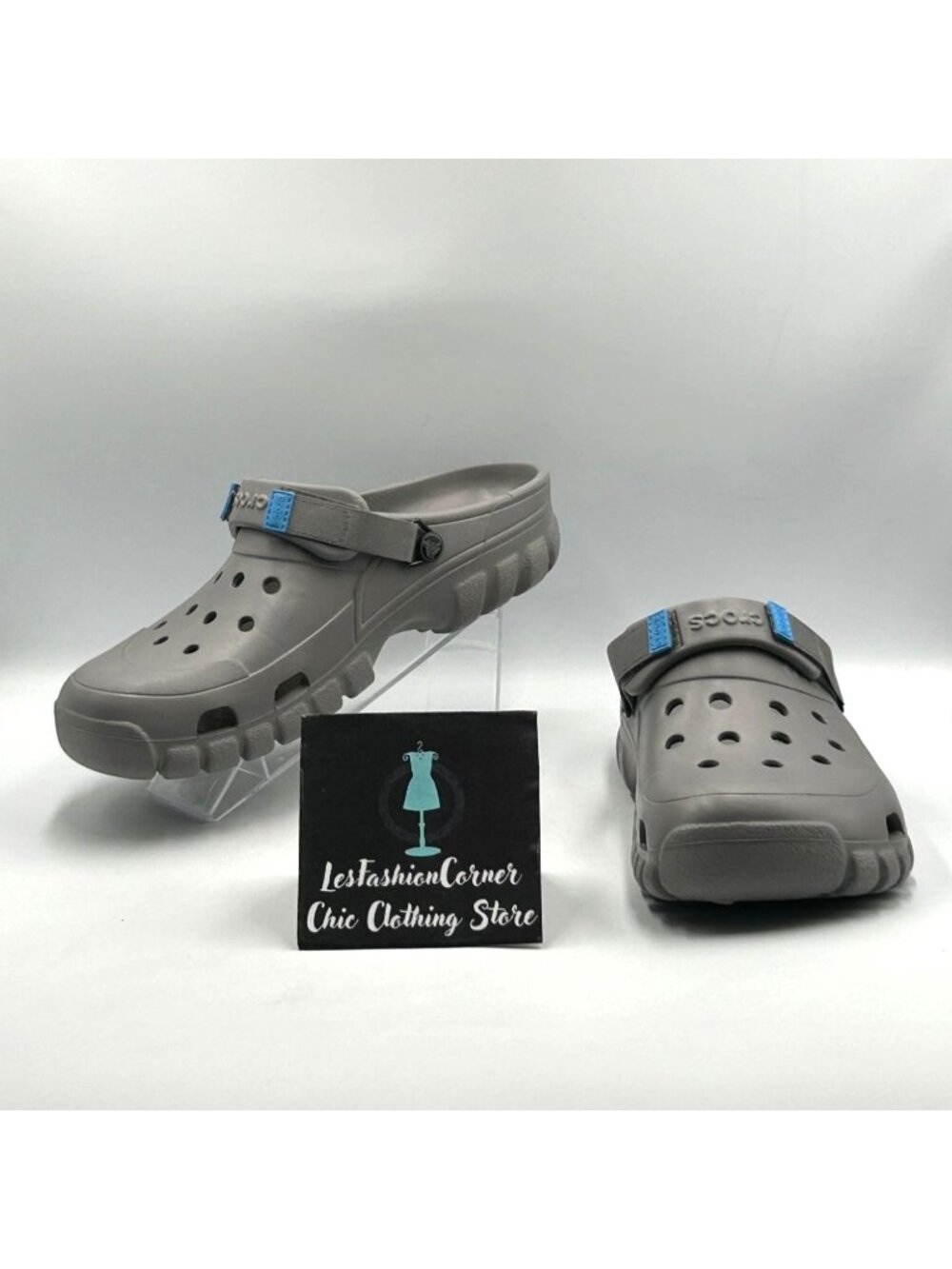 NWOB Crocs Men's Gray Blue Offroad Sports Lightweight Slip-on Clogs Size 13 3809